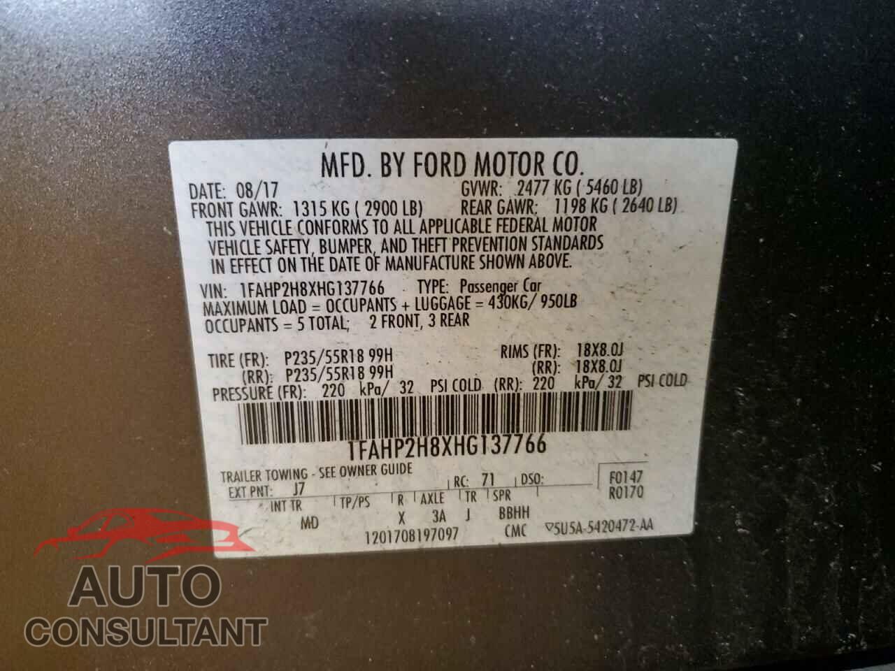 FORD TAURUS 2017 - 1FAHP2H8XHG137766