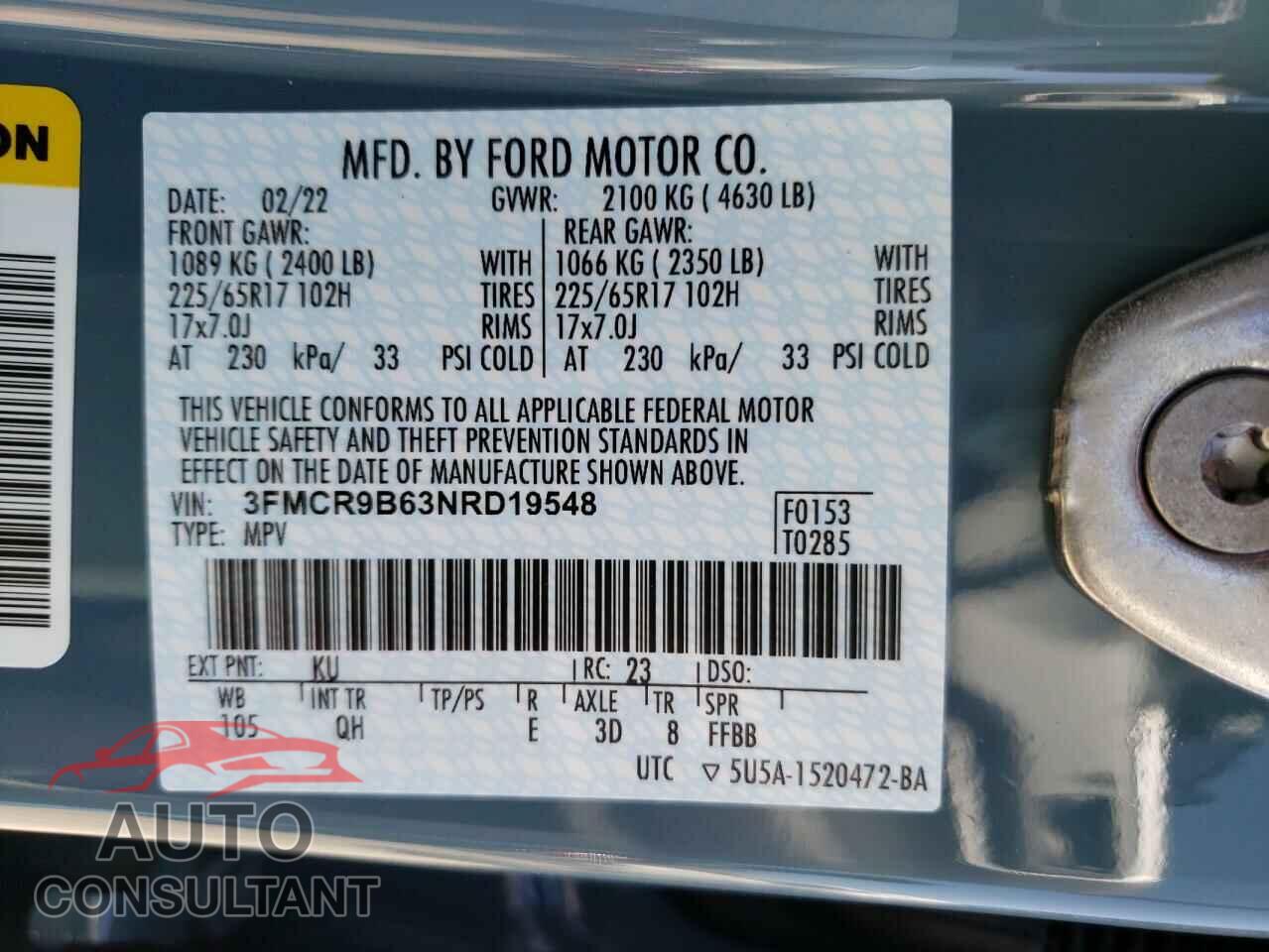 FORD BRONCO 2022 - 3FMCR9B63NRD19548