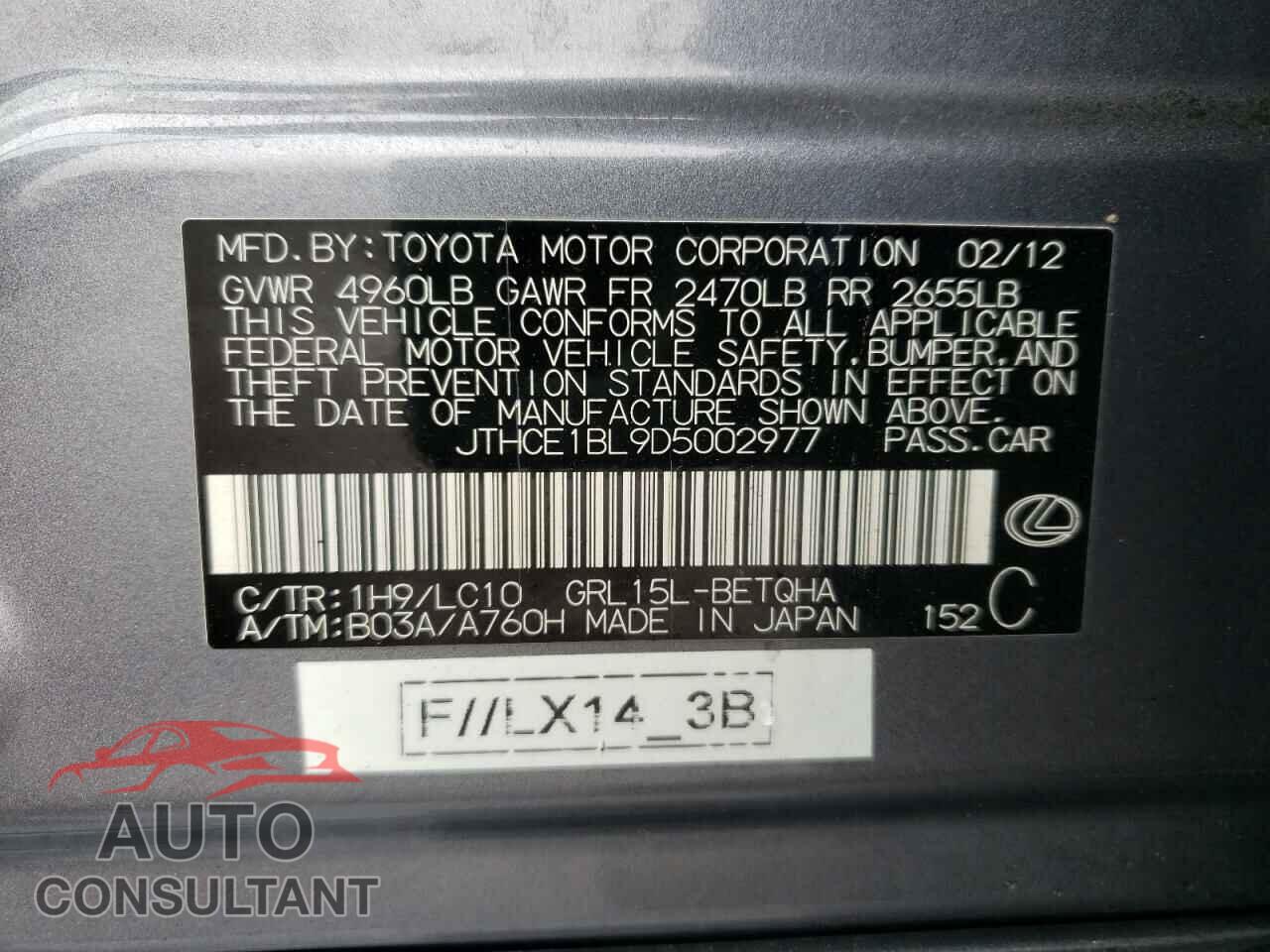 LEXUS GS350 2013 - JTHCE1BL9D5002977