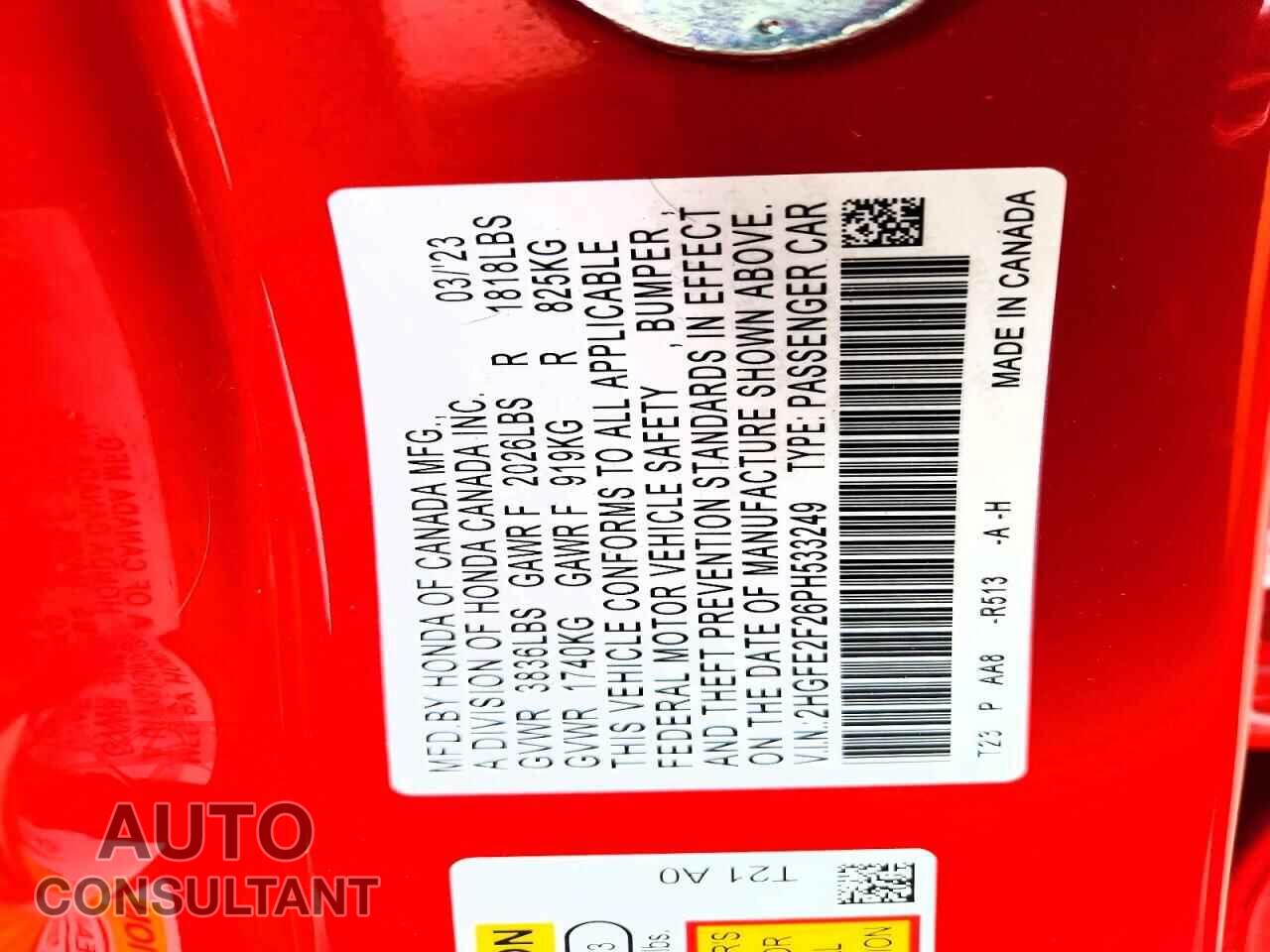 HONDA CIVIC 2023 - 2HGFE2F26PH533249