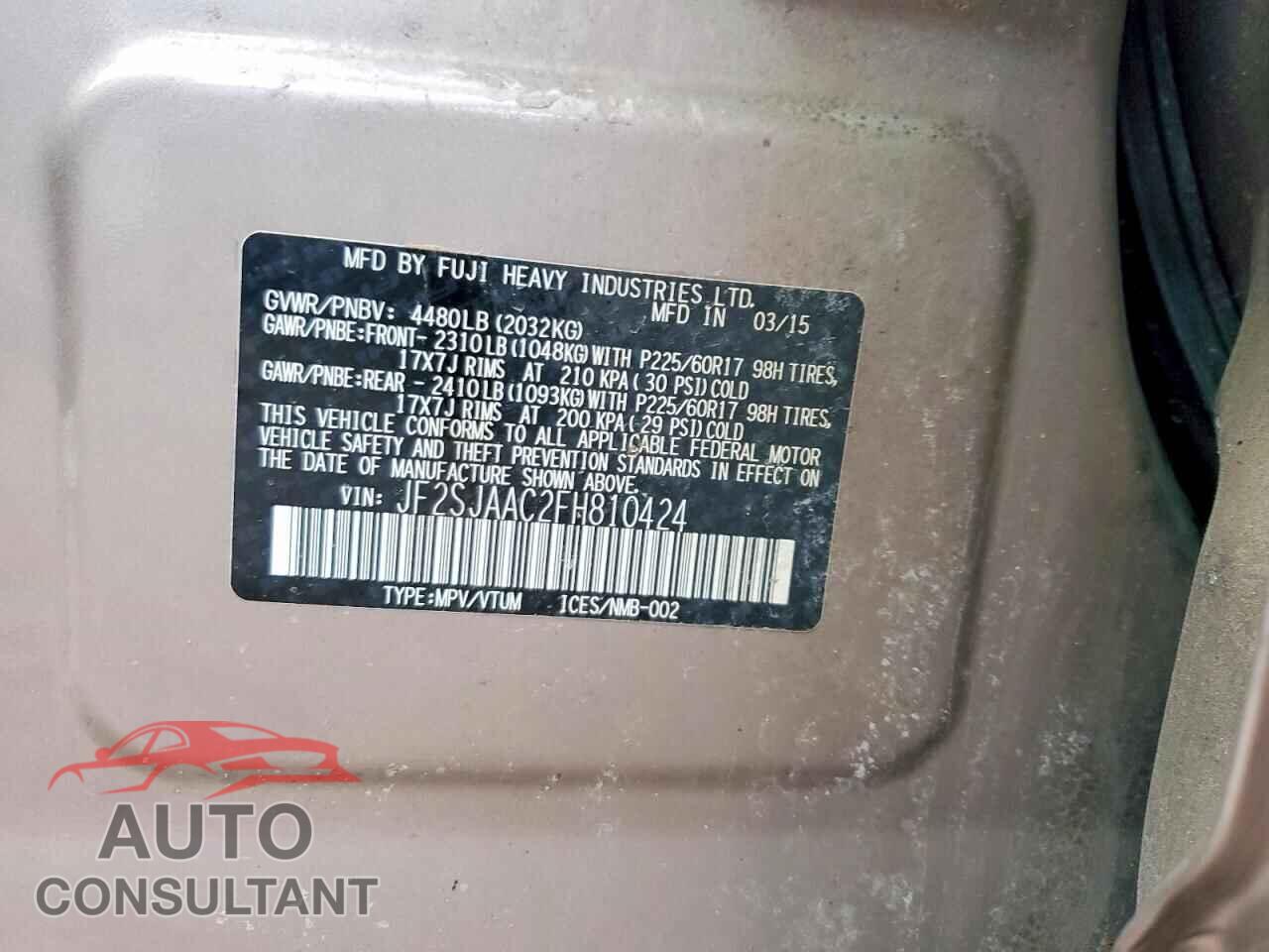 SUBARU FORESTER 2015 - JF2SJAAC2FH810424