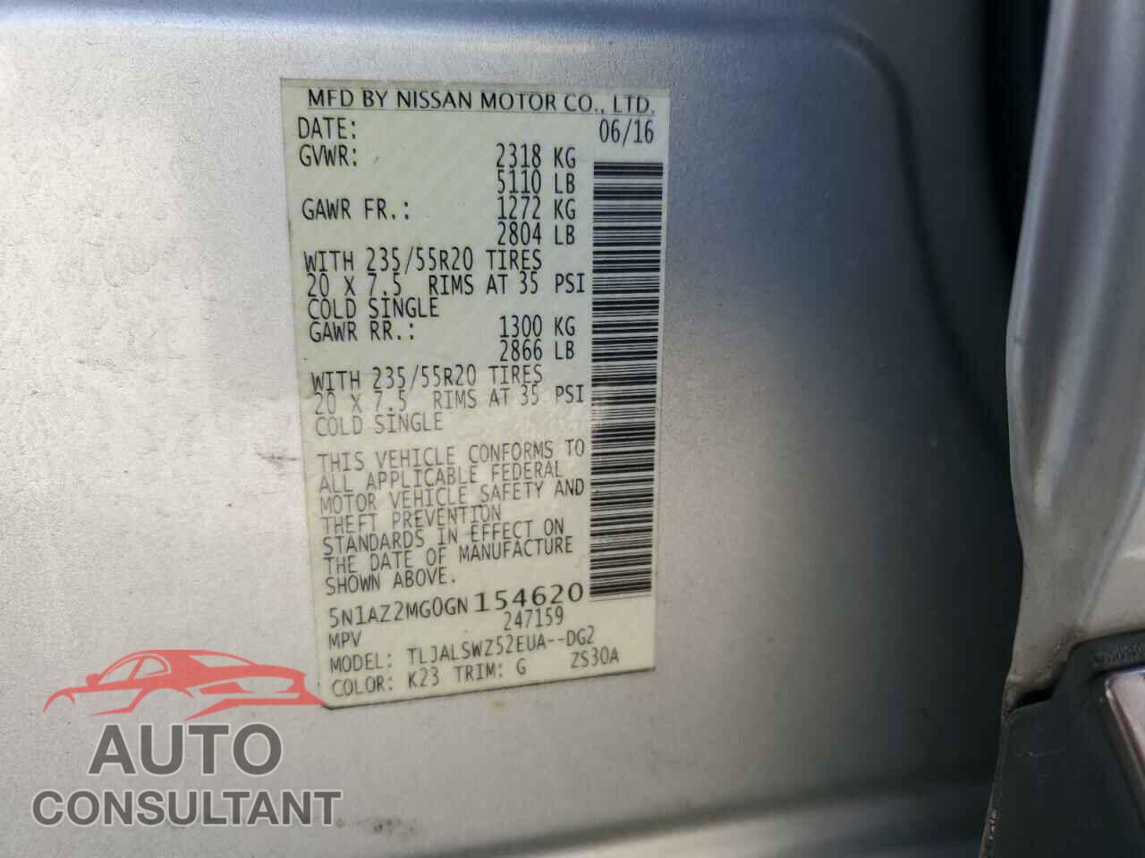 NISSAN MURANO 2016 - 5N1AZ2MG0GN154620