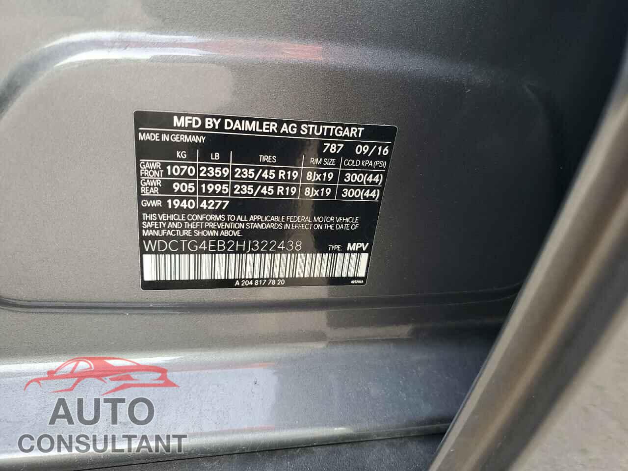 MERCEDES-BENZ GLA-CLASS 2017 - WDCTG4EB2HJ322438