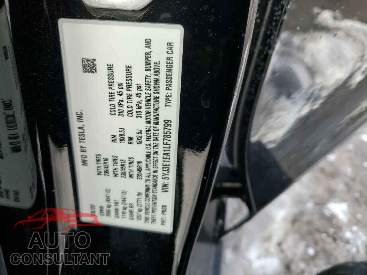 TESLA MODEL 3 2020 - 5YJ3E1EA1LF785799