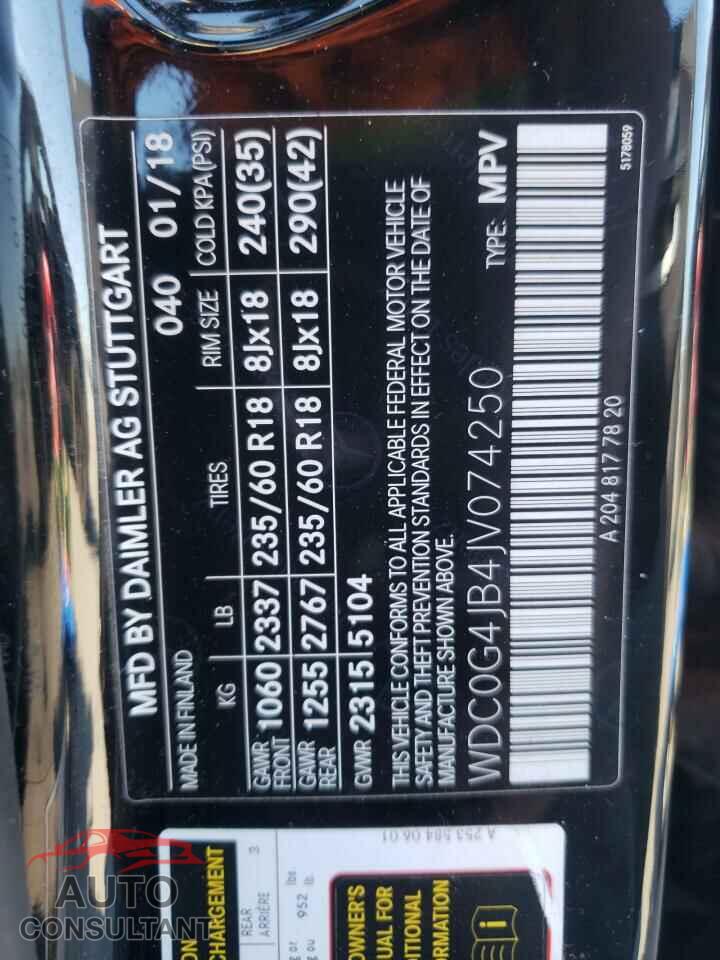 MERCEDES-BENZ GLC-CLASS 2018 - WDC0G4JB4JV074250