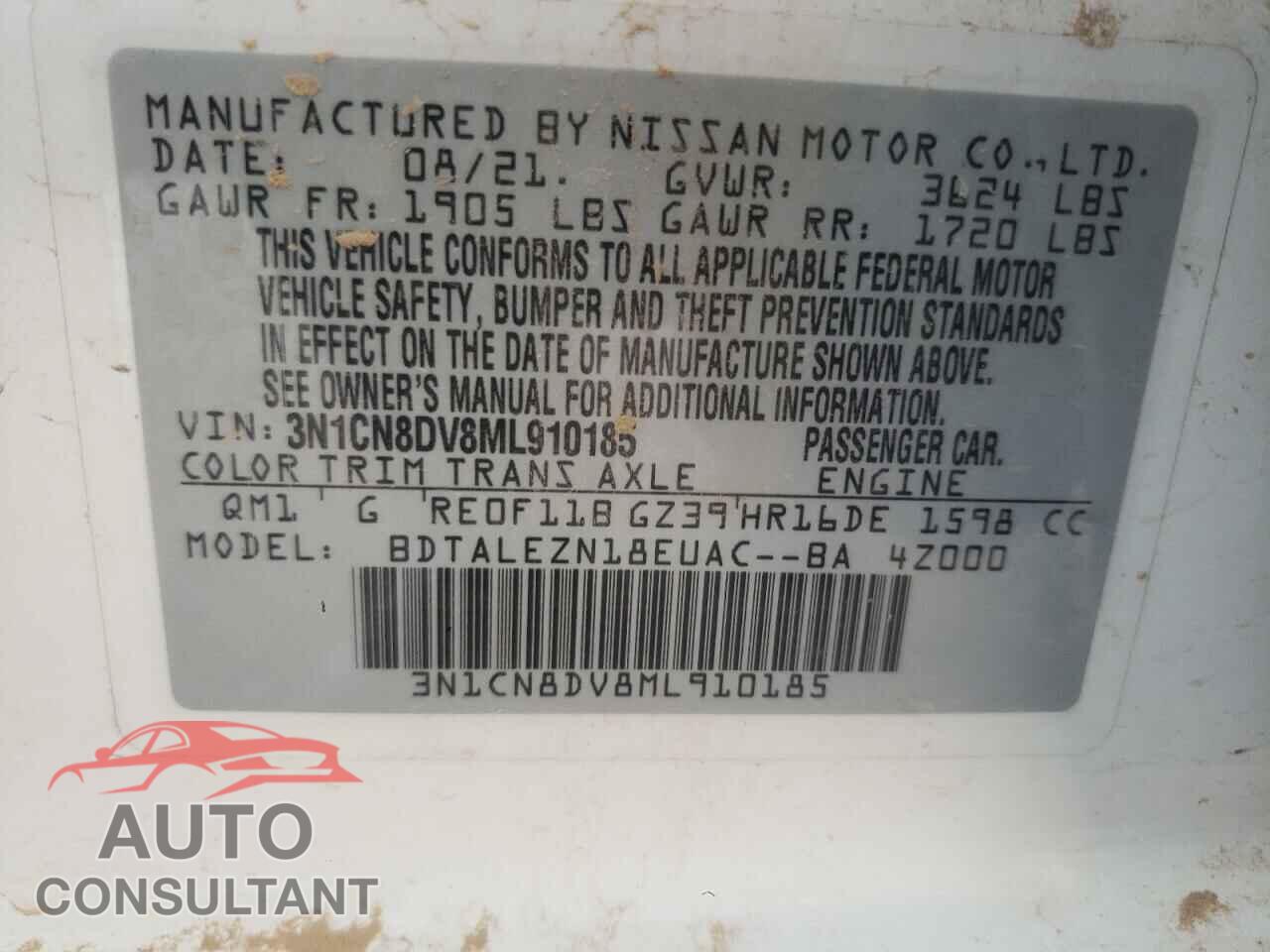 NISSAN VERSA 2021 - 3N1CN8DV8ML910185