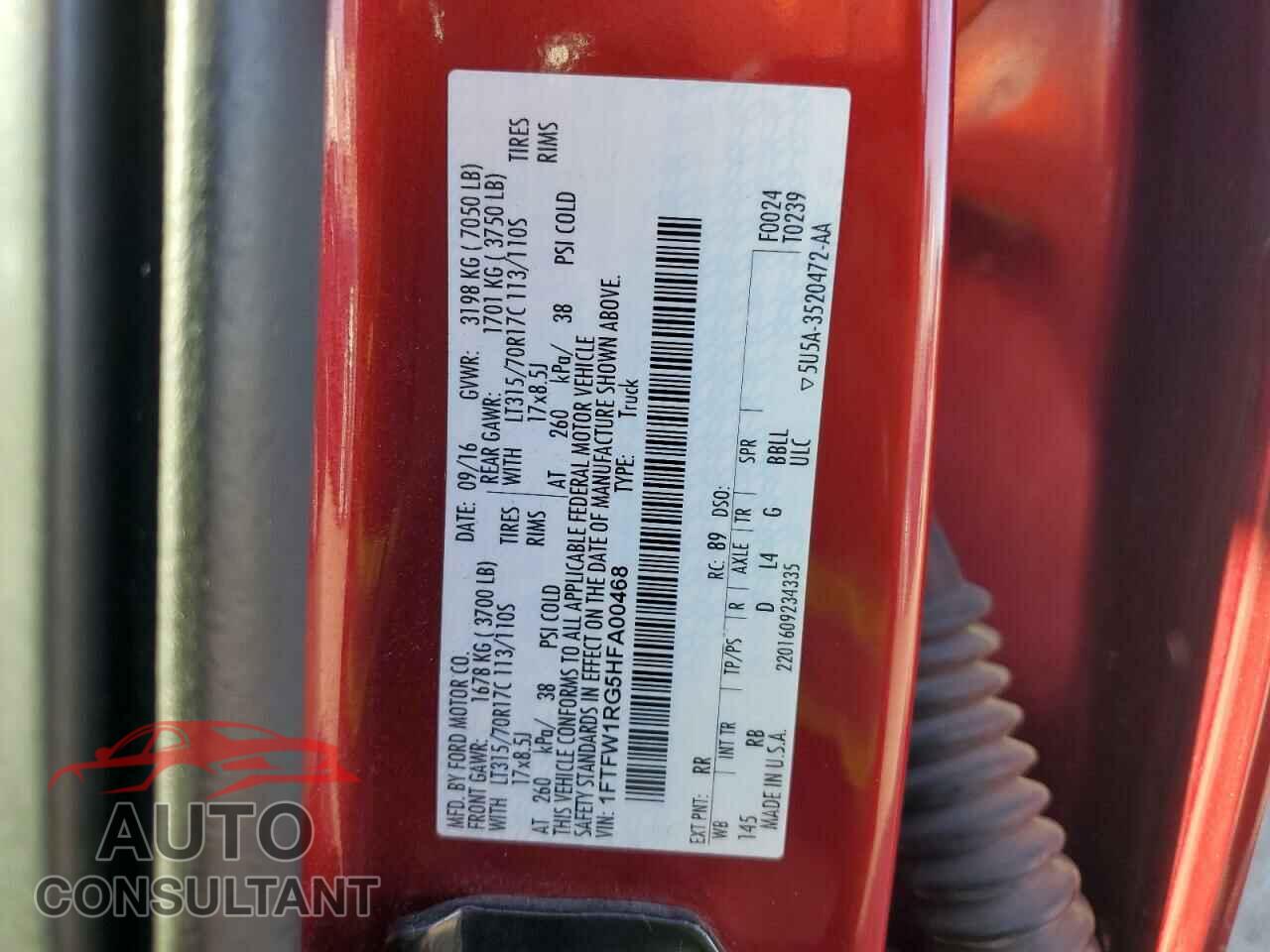 FORD F150 2017 - 1FTFW1RG5HFA00468