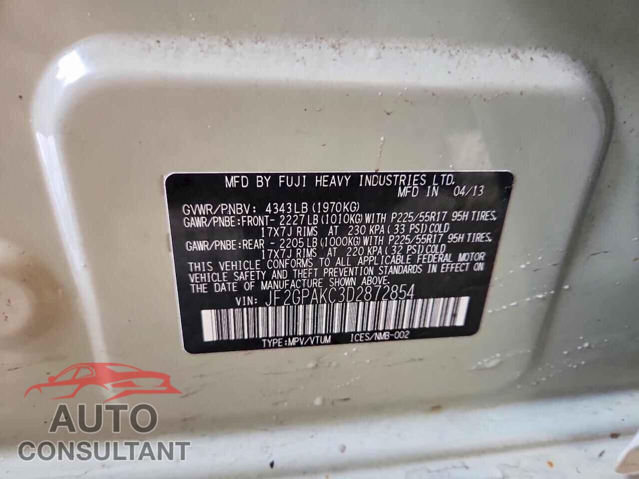 SUBARU XV 2013 - JF2GPAKC3D2872854