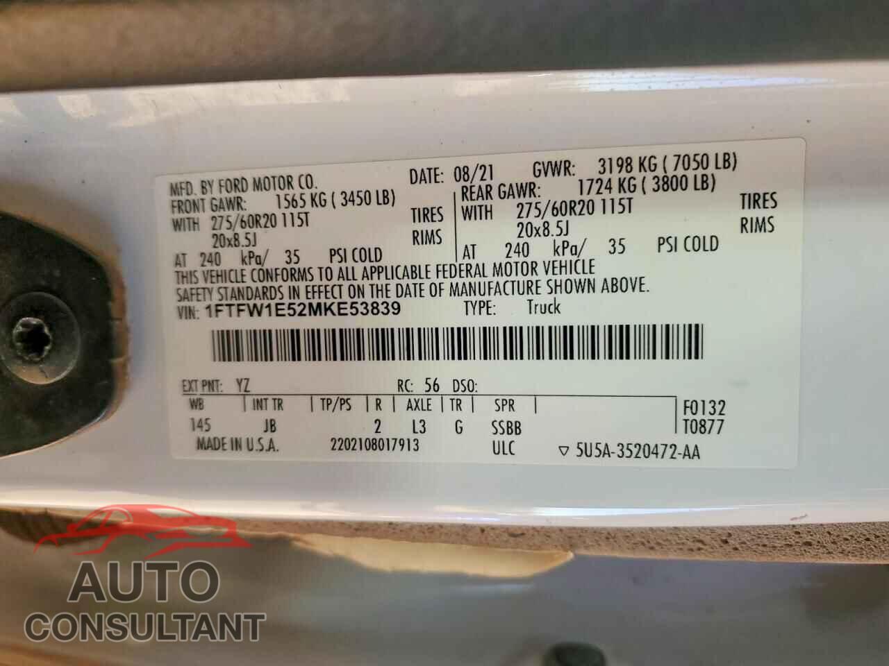 FORD F150 2021 - 1FTFW1E52MKE53839