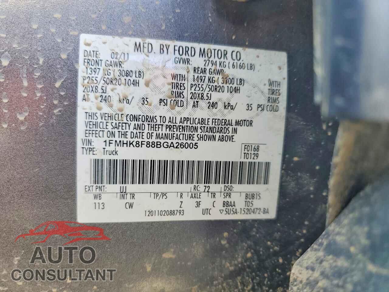 FORD EXPLORER 2011 - 1FMHK8F88BGA26005