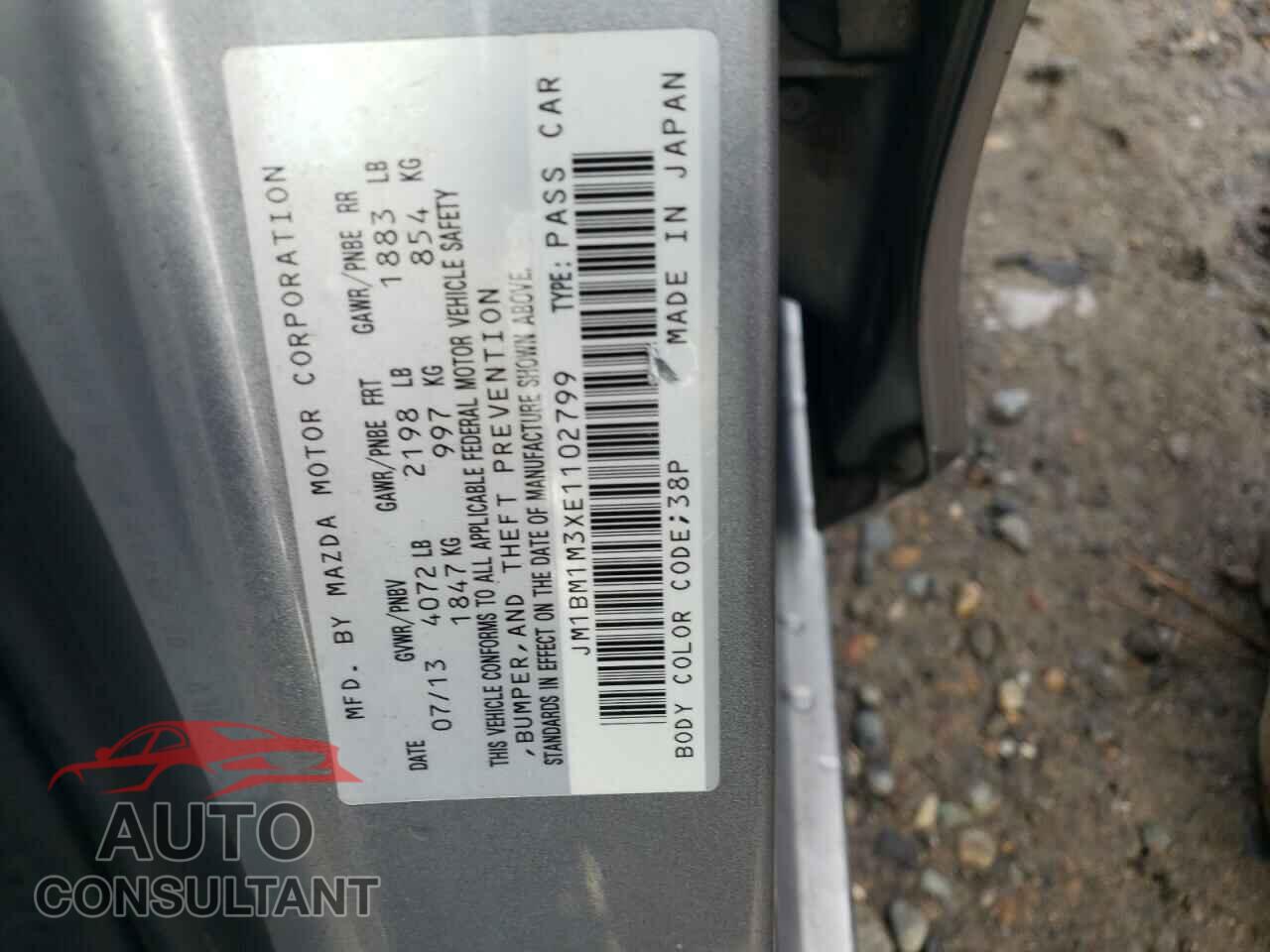 MAZDA 3 2014 - JM1BM1M3XE1102799