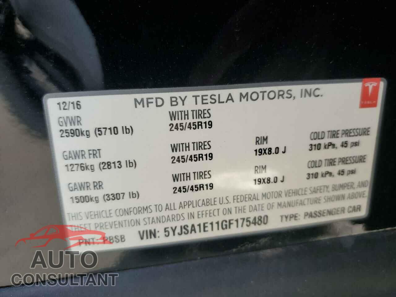 TESLA MODEL S 2016 - 5YJSA1E11GF175480