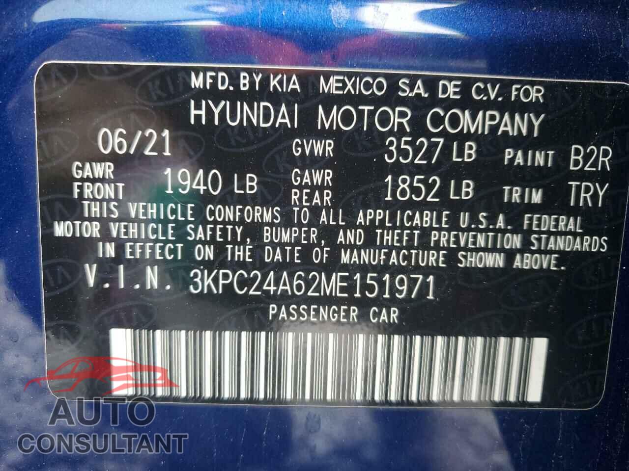 HYUNDAI ACCENT 2021 - 3KPC24A62ME151971