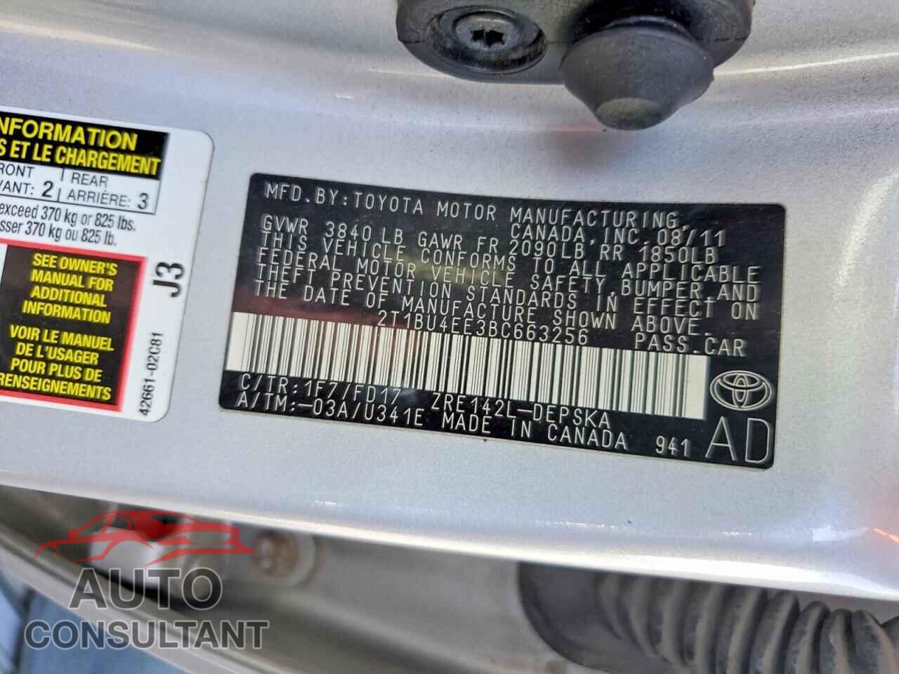 TOYOTA COROLLA 2011 - 2T1BU4EE3BC663256