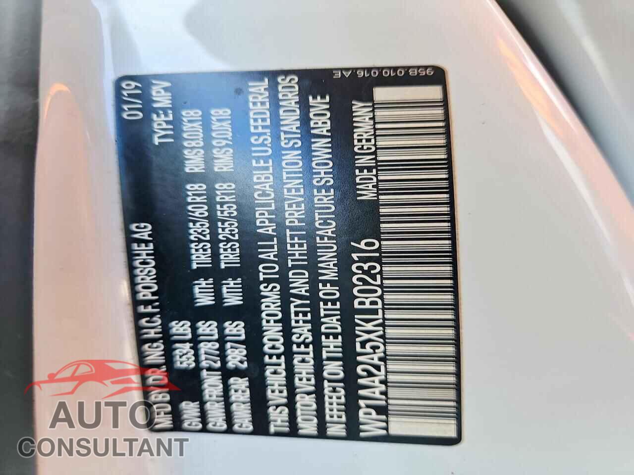 PORSCHE MACAN 2019 - WP1AA2A5XKLB02316
