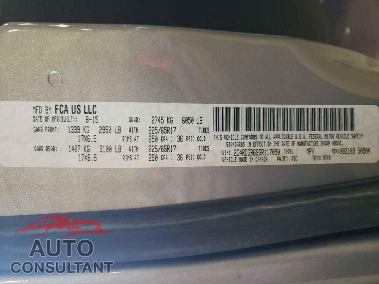 DODGE CARAVAN 2016 - 2C4RDGBG9GR117090