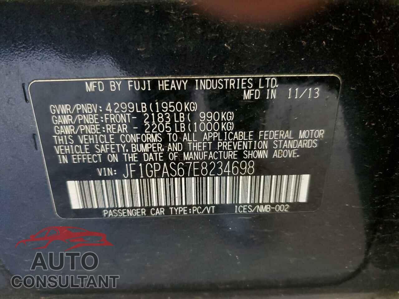 SUBARU IMPREZA 2014 - JF1GPAS67E8234698