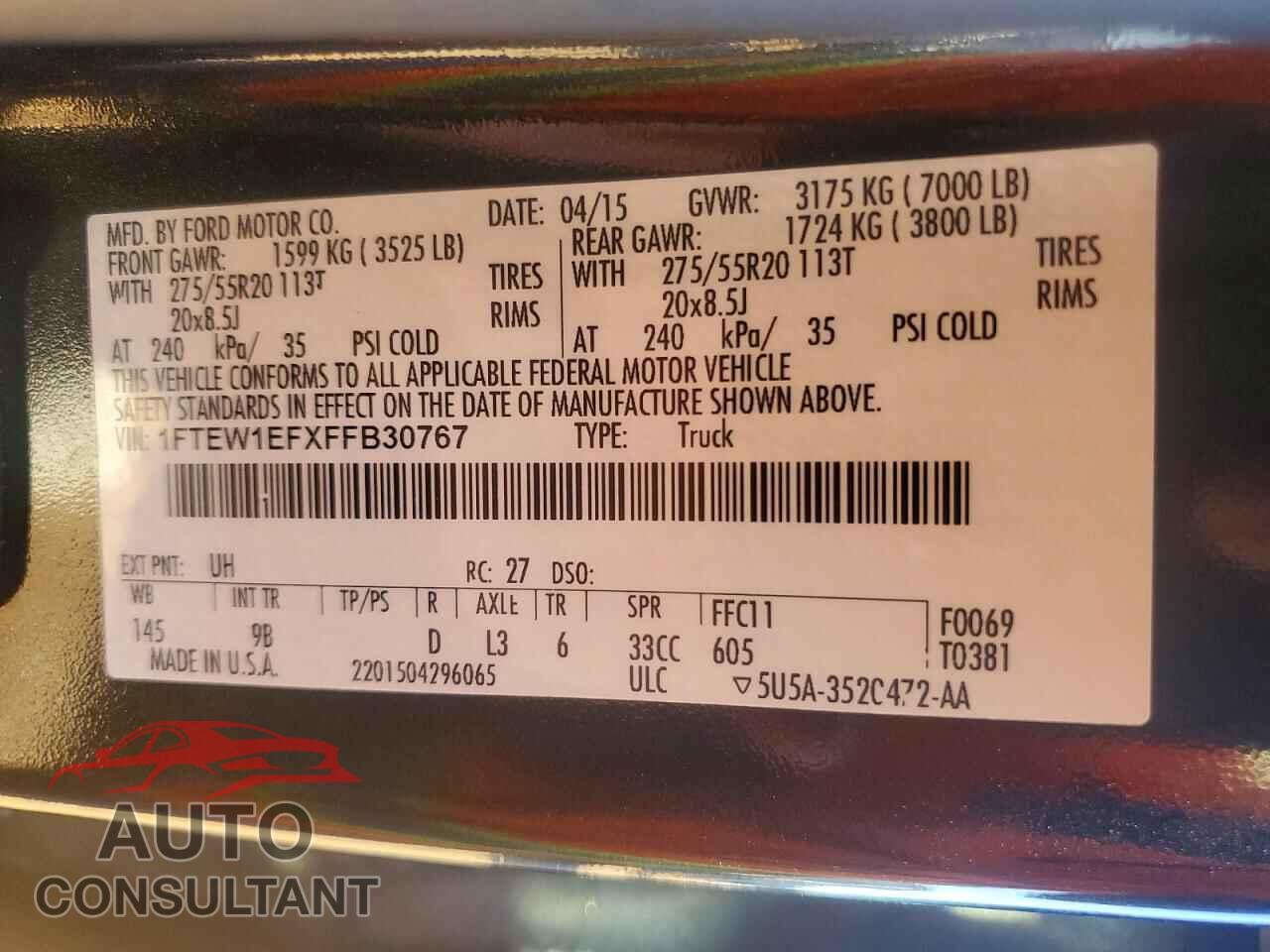 FORD F150 2015 - 1FTEW1EFXFFB30767