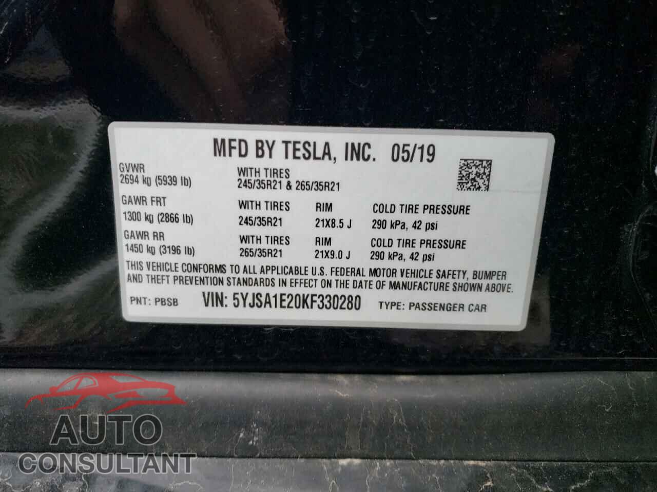 TESLA MODEL S 2019 - 5YJSA1E20KF330280