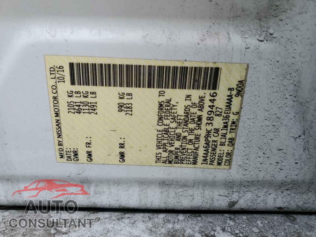 NISSAN MAXIMA 2017 - 1N4AA6AP9HC389446