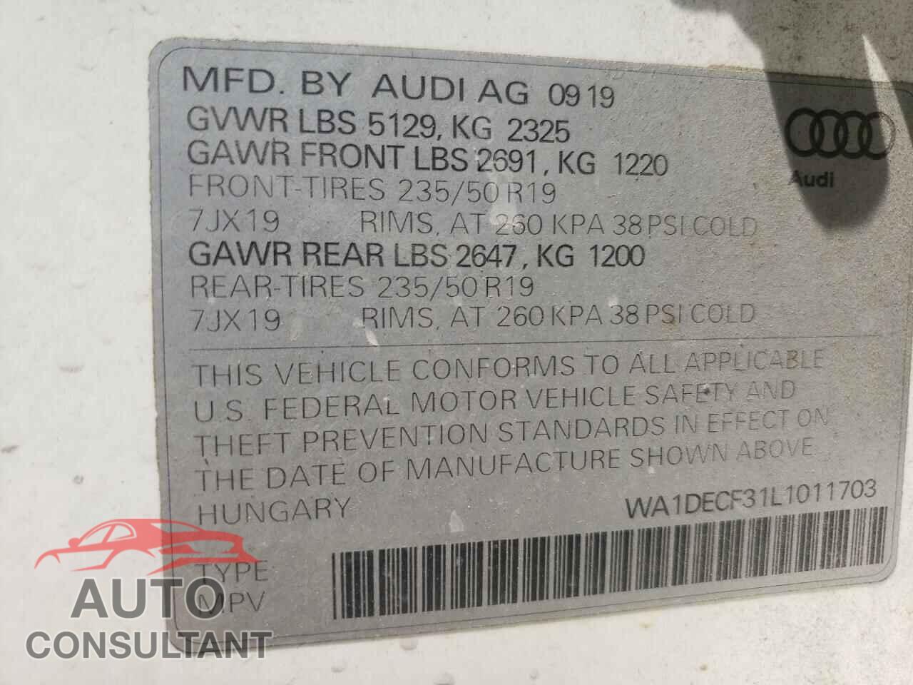 AUDI Q3 2020 - WA1DECF31L1011703