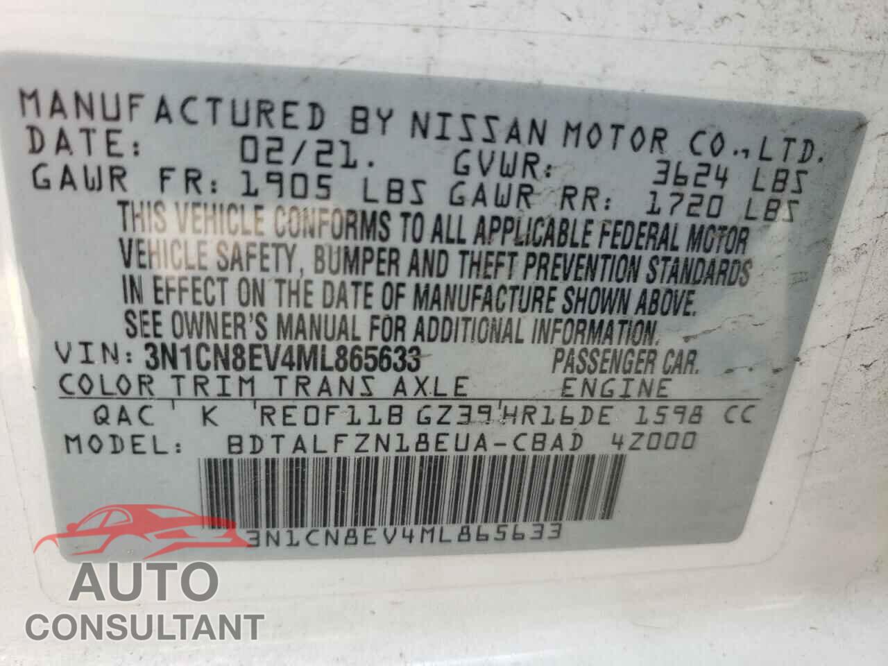 NISSAN VERSA 2021 - 3N1CN8EV4ML865633