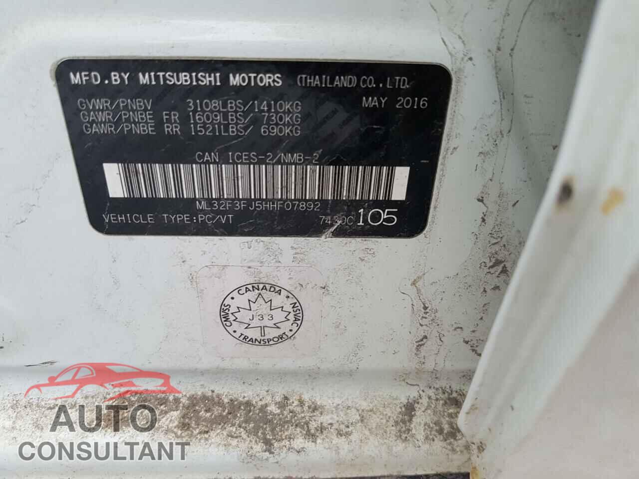 MITSUBISHI MIRAGE 2017 - ML32F3FJ5HHF07892