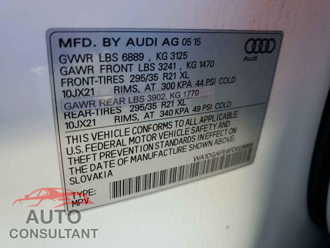 AUDI Q7 2015 - WA1DGAFE4FD028868