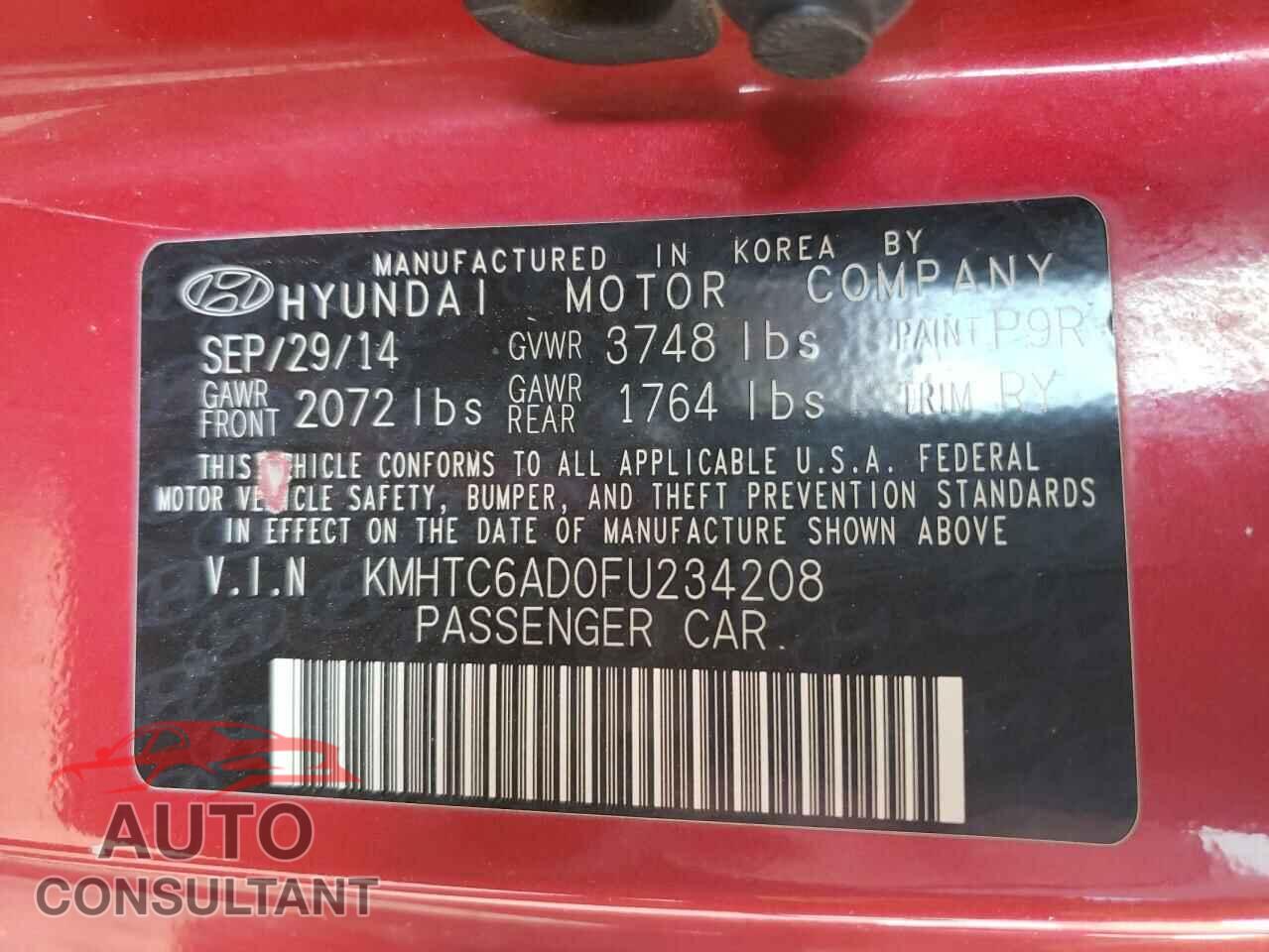 HYUNDAI VELOSTER 2015 - KMHTC6AD0FU234208