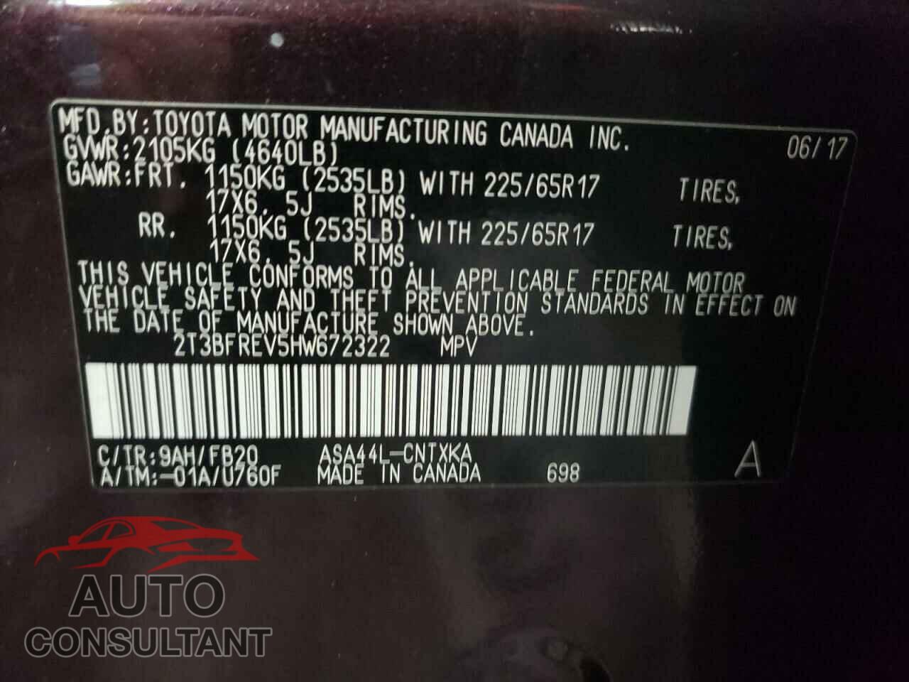 TOYOTA RAV4 2017 - 2T3BFREV5HW672322