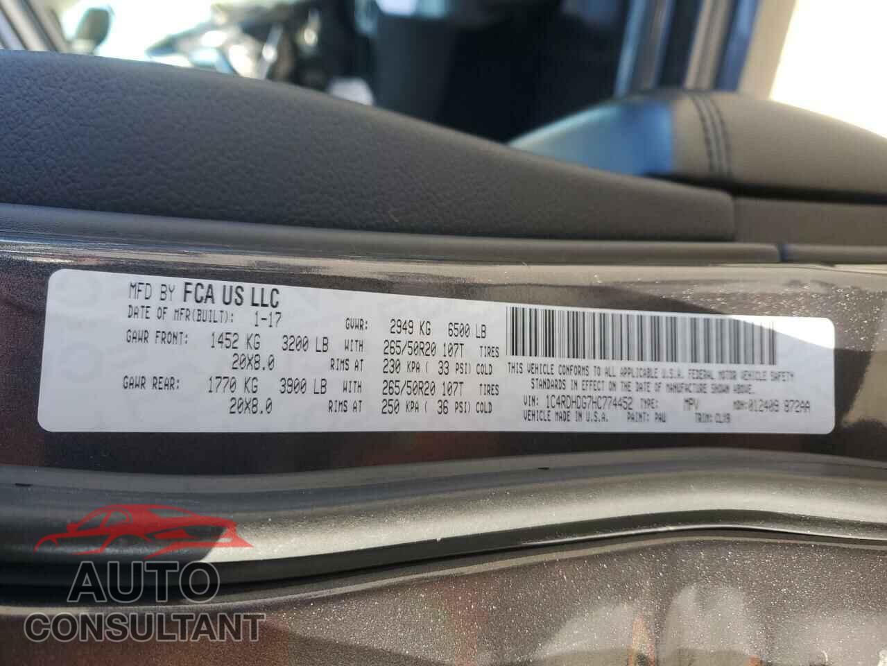 DODGE DURANGO 2017 - 1C4RDHDG7HC774452