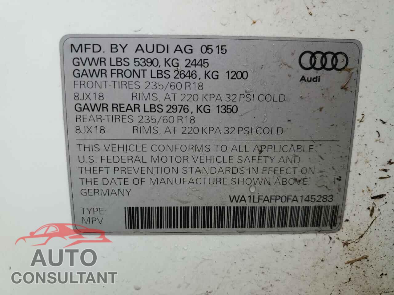 AUDI Q5 2015 - WA1LFAFP0FA145283