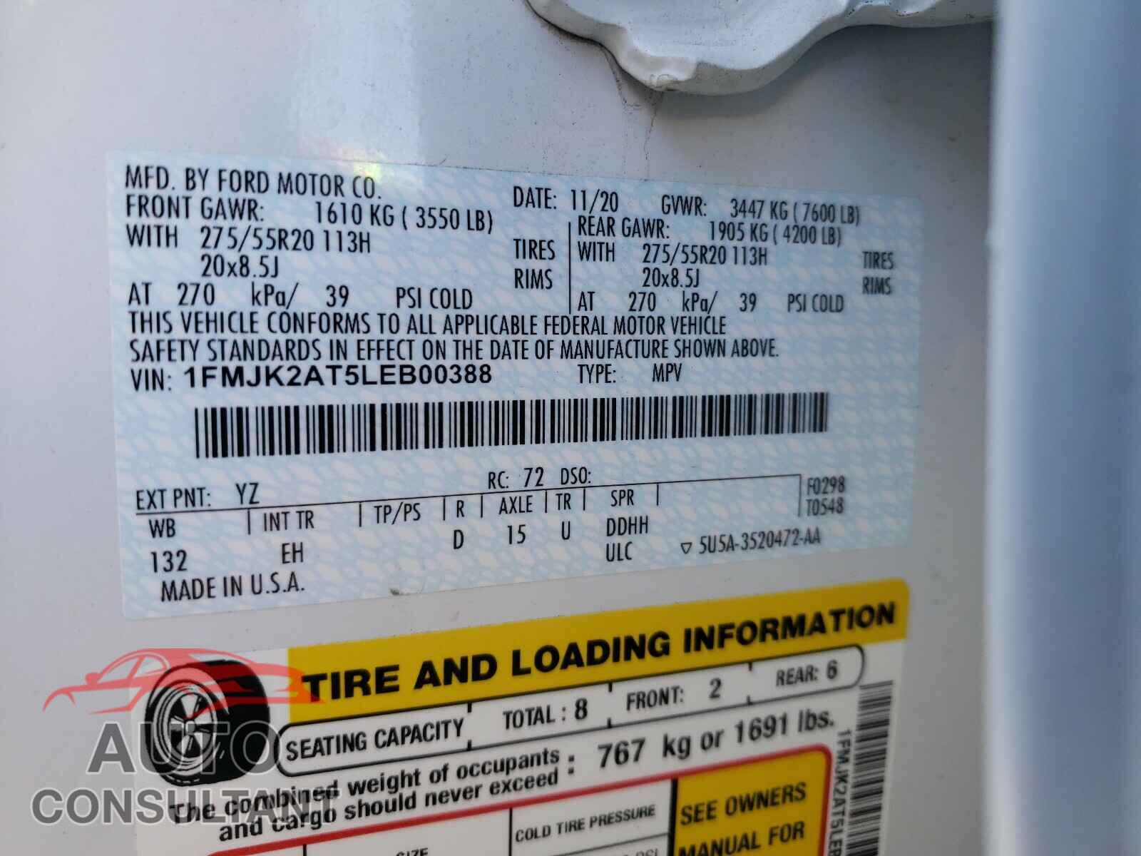 FORD EXPEDITION 2020 - 1FMJK2AT5LEB00388