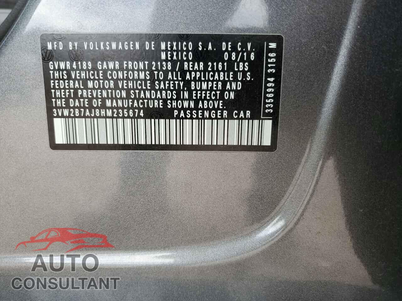 VOLKSWAGEN JETTA 2017 - 3VW2B7AJ8HM235674
