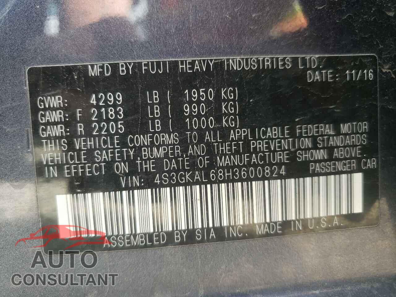 SUBARU IMPREZA 2017 - 4S3GKAL68H3600824