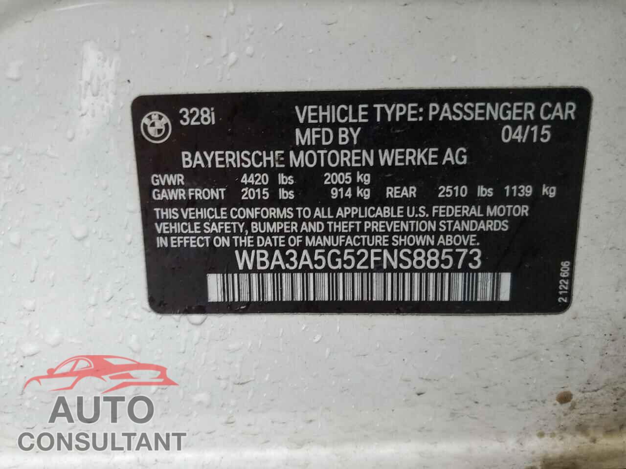 BMW 3 SERIES 2015 - WBA3A5G52FNS88573