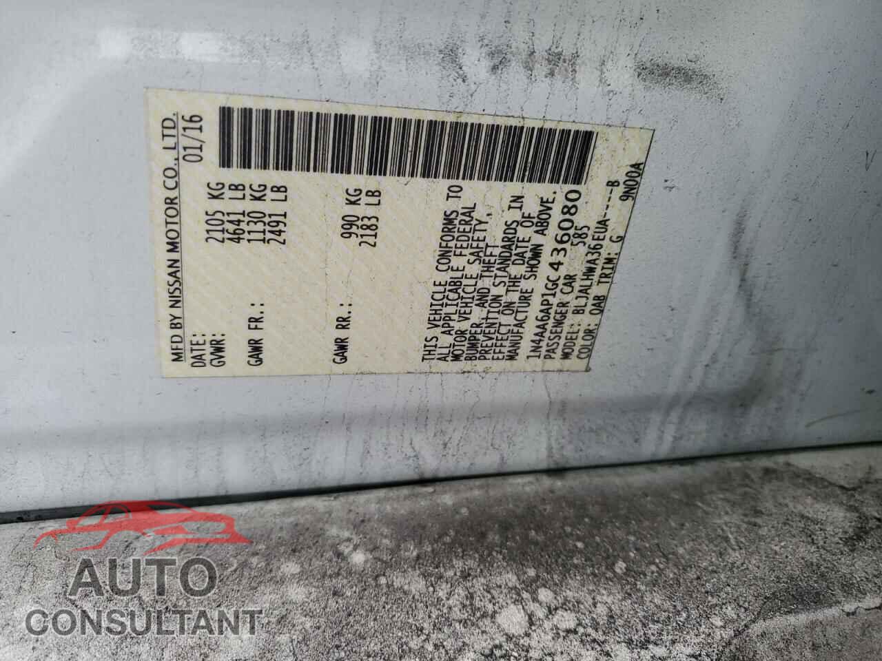 NISSAN MAXIMA 2016 - 1N4AA6AP1GC436080