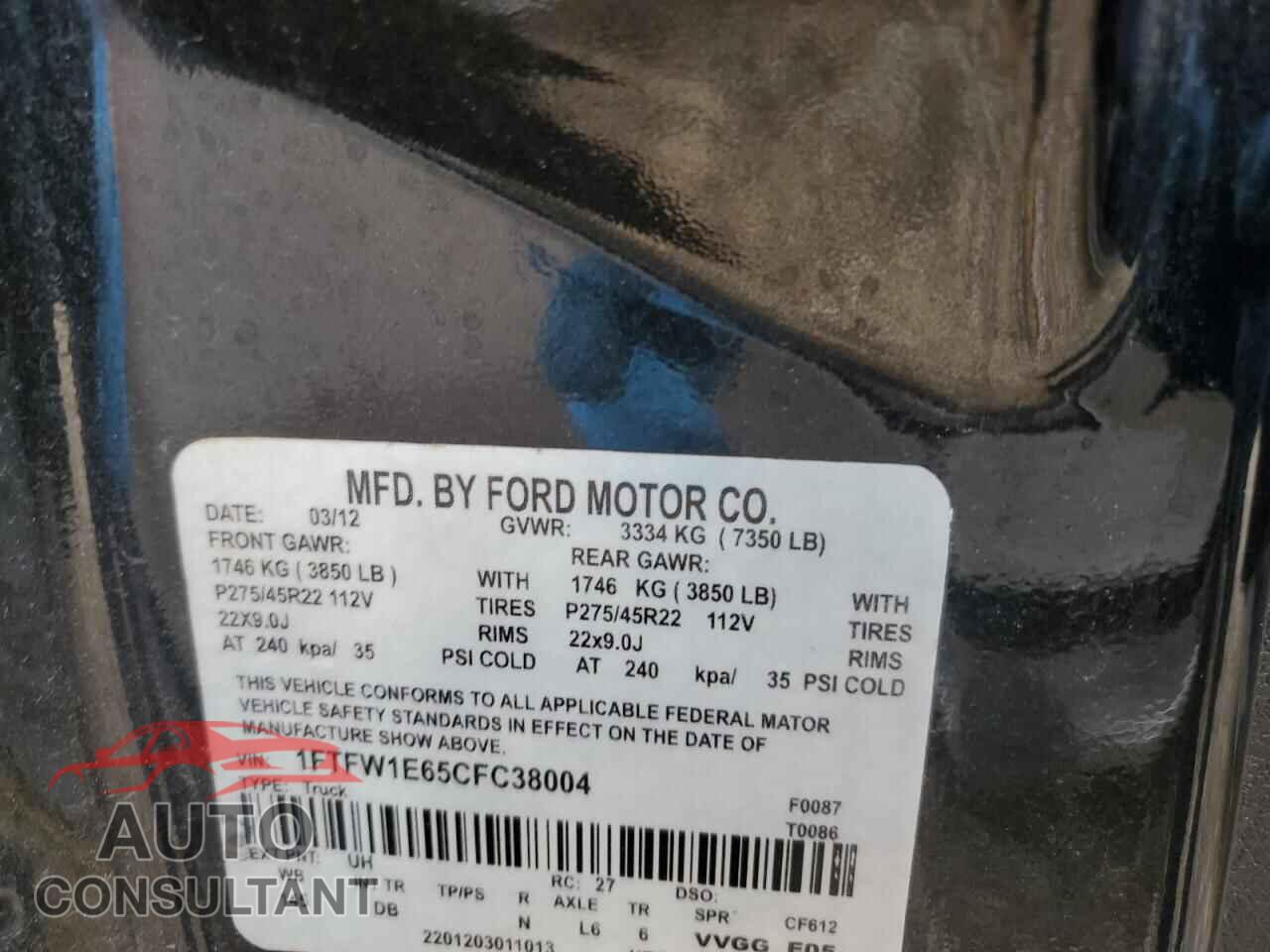 FORD F-150 2012 - 1FTFW1E65CFC38004
