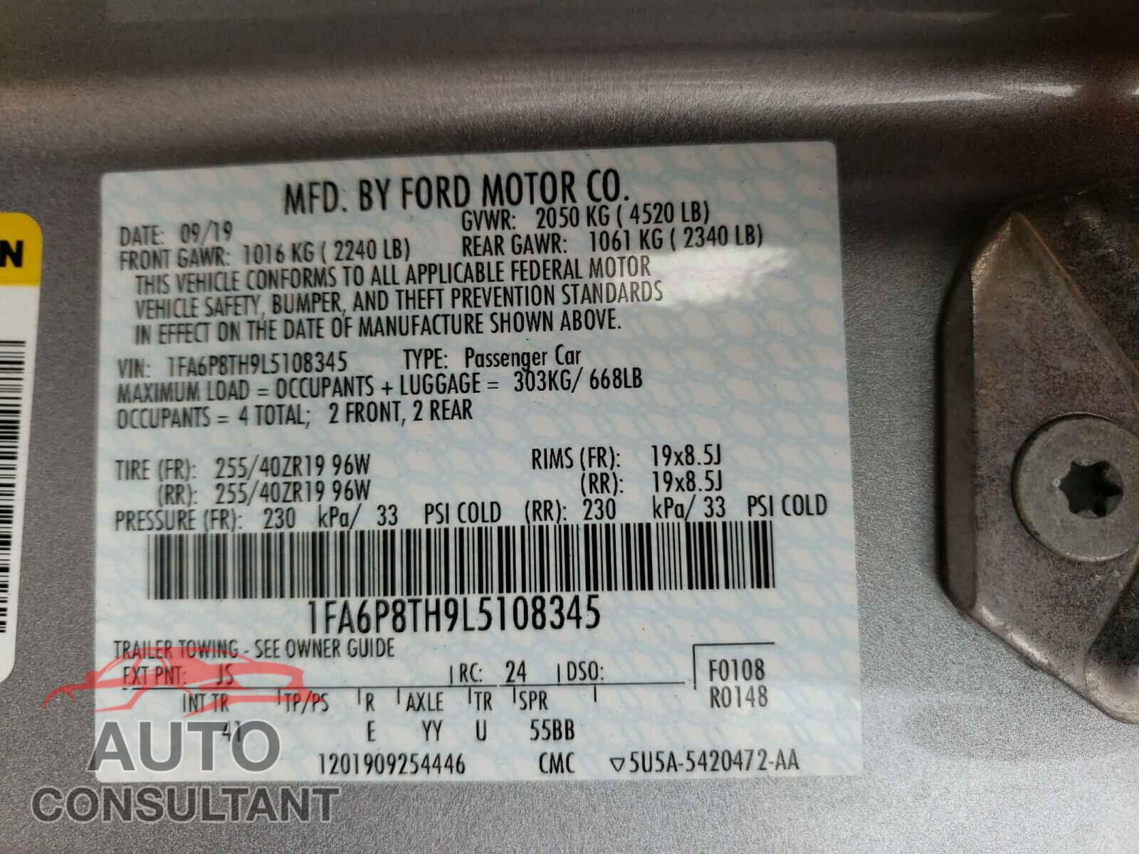 FORD MUSTANG 2020 - 1FA6P8TH9L5108345