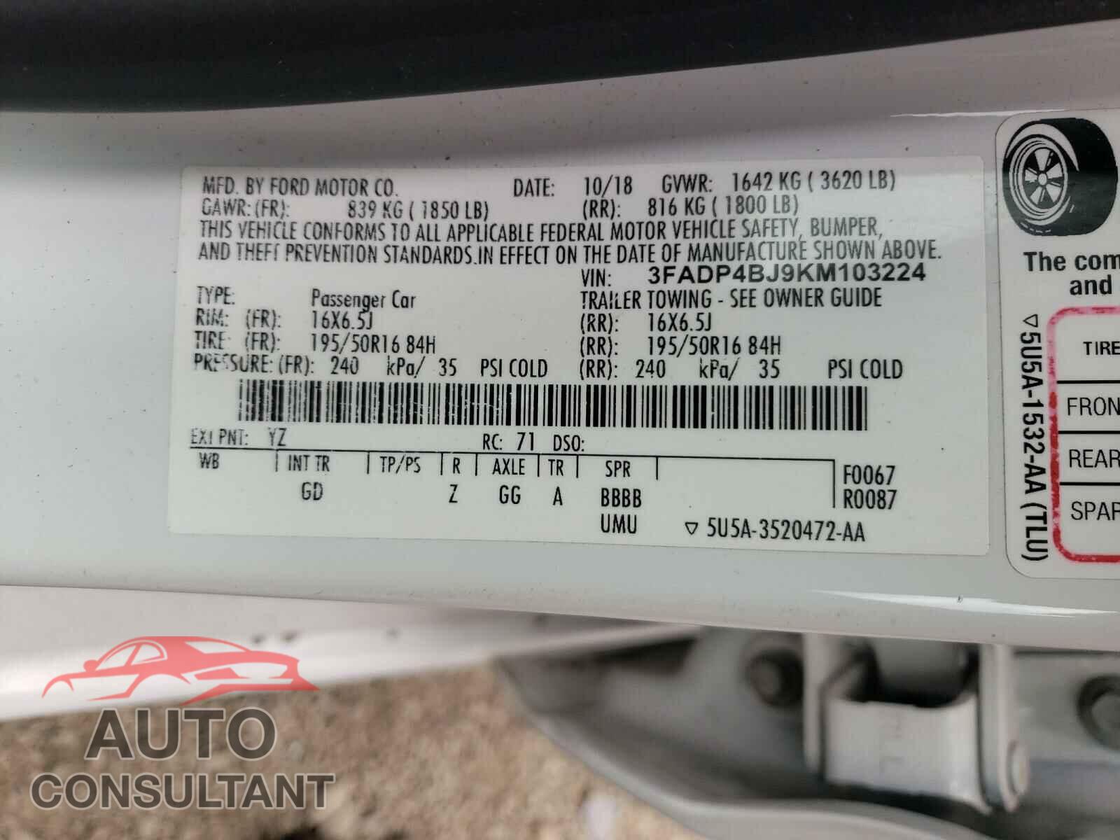 FORD FIESTA 2019 - 3FADP4BJ9KM103224