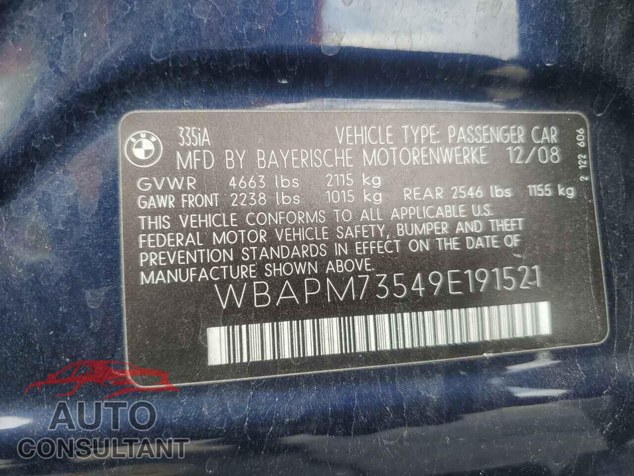 BMW 3 SERIES 2009 - WBAPM73549E191521