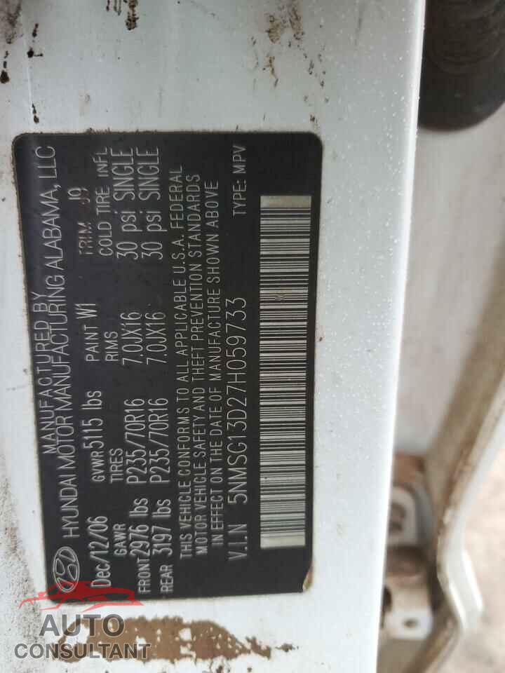 HYUNDAI SANTA FE 2007 - 5NMSG13D27H059733