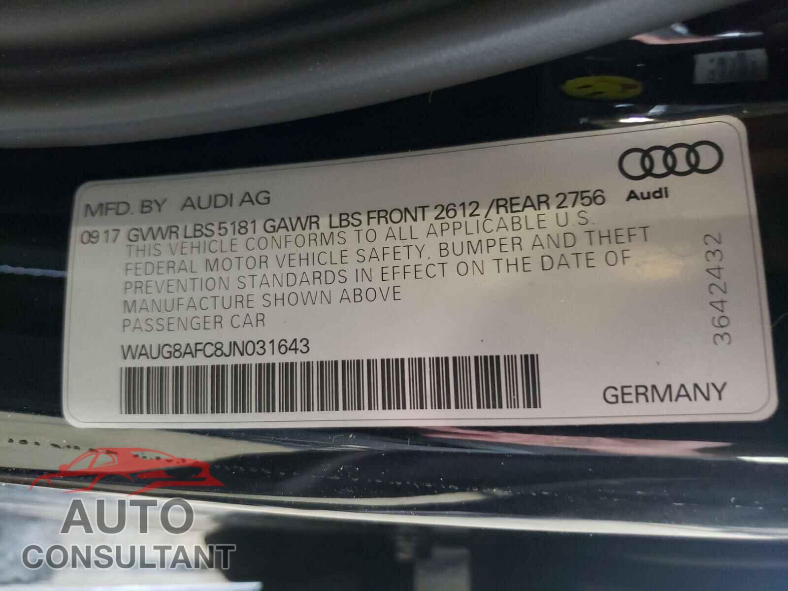 AUDI A6 2018 - WAUG8AFC8JN031643