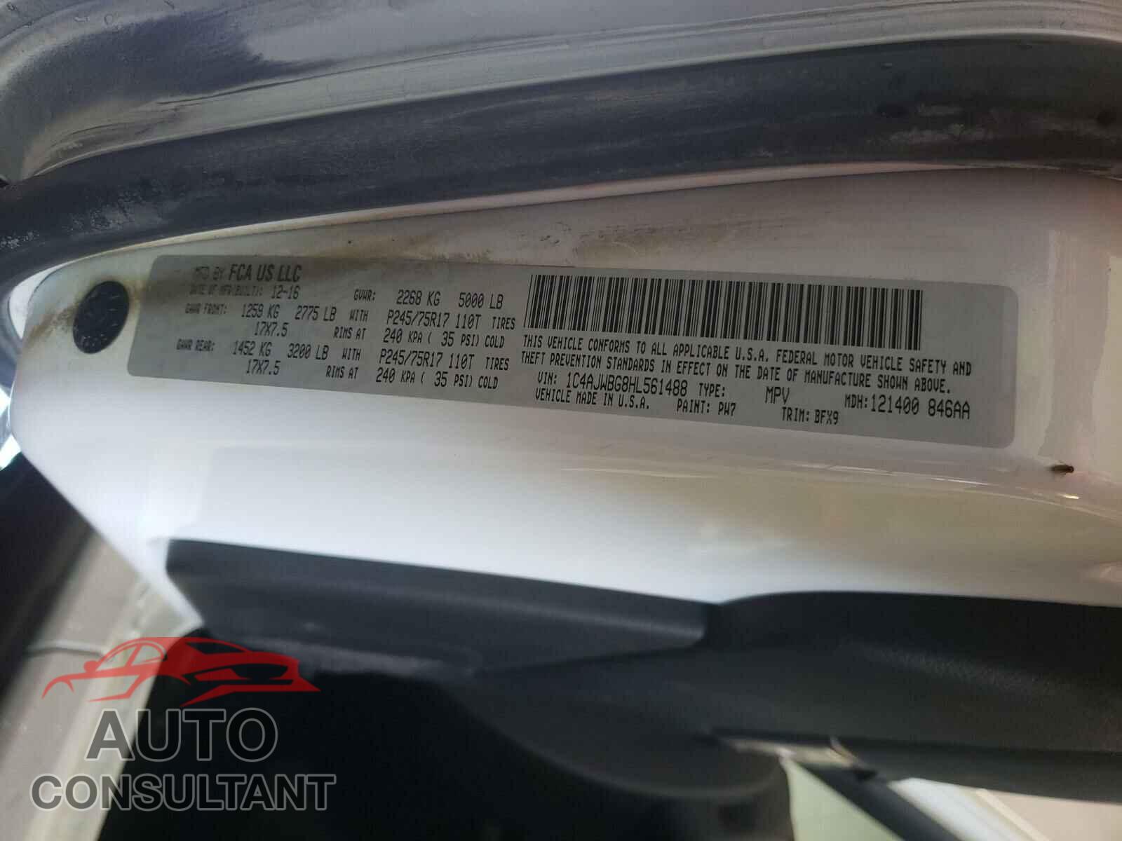 JEEP WRANGLER 2017 - 1C4AJWBG8HL561488