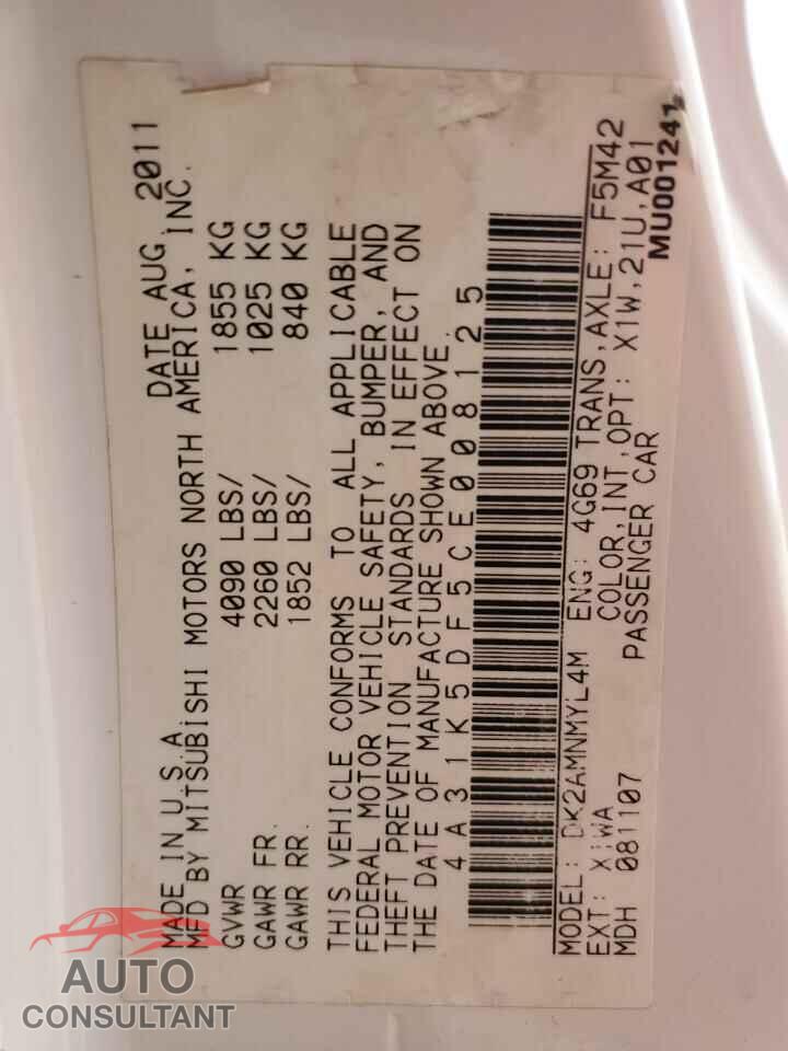 MITSUBISHI ECLIPSE 2012 - 4A31K5DF5CE008125