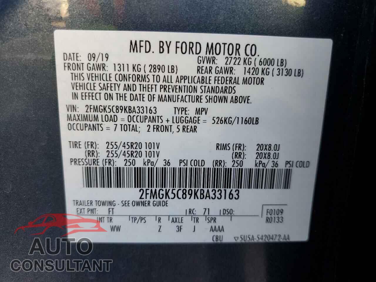 FORD FLEX 2019 - 2FMGK5C89KBA33163