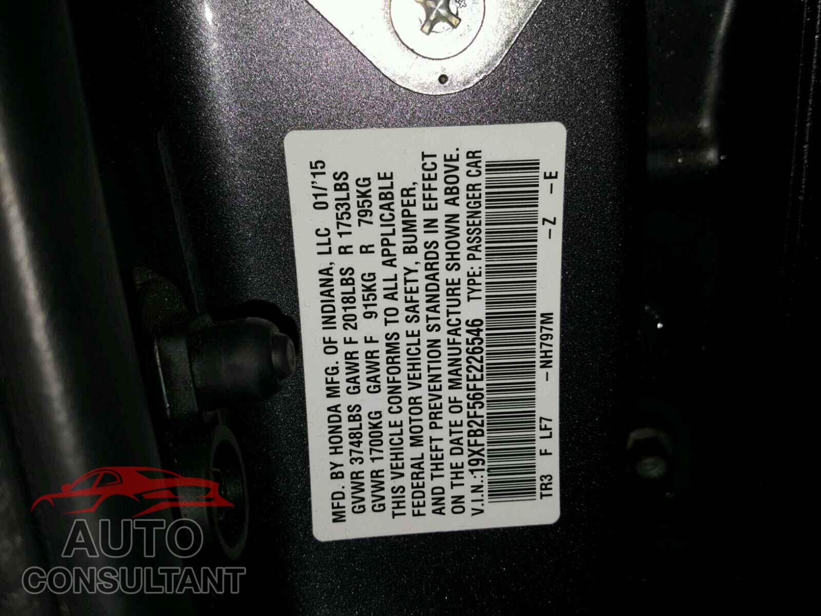 HONDA CIVIC LX 2015 - 19XFB2F56FE226546