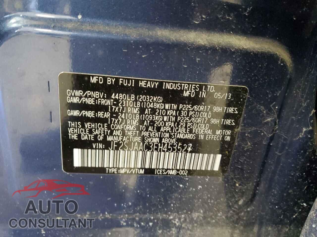 SUBARU FORESTER 2014 - JF2SJAAC3EH453527