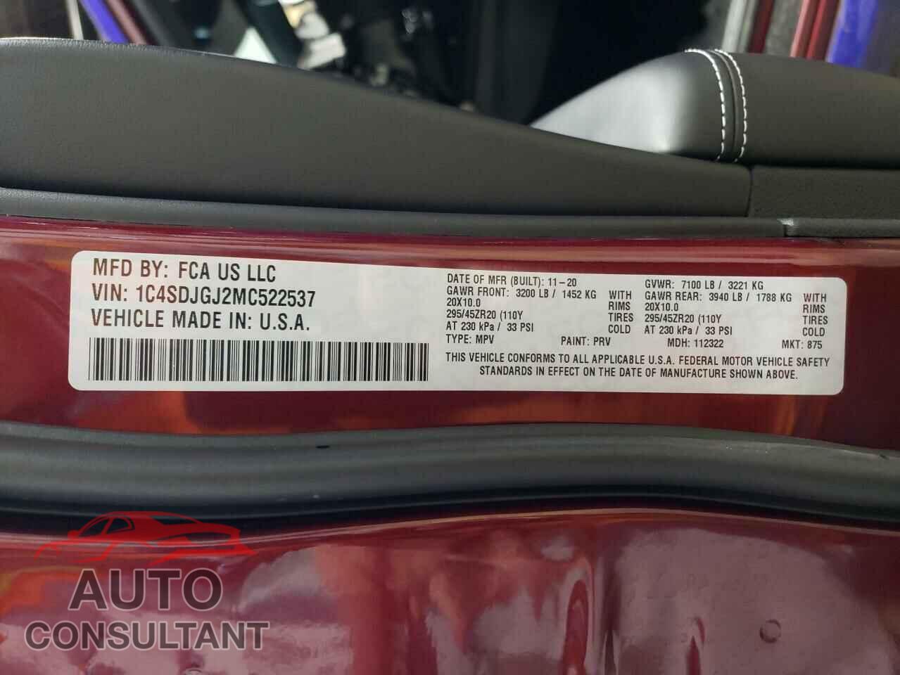 DODGE DURANGO 2021 - 1C4SDJGJ2MC522537
