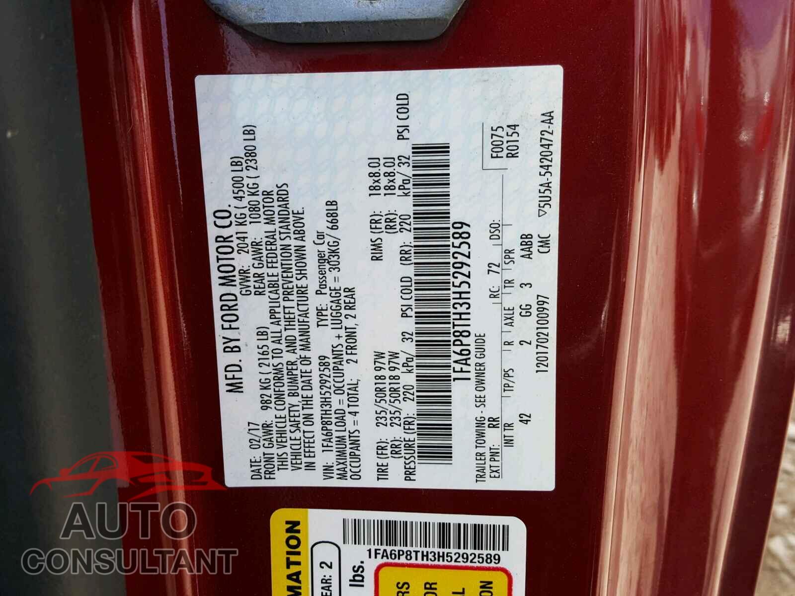 FORD MUSTANG 2017 - 1FA6P8TH3H5292589